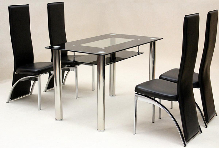 Vegas Small Glass Top Dining Set With 4 Durban Chairs